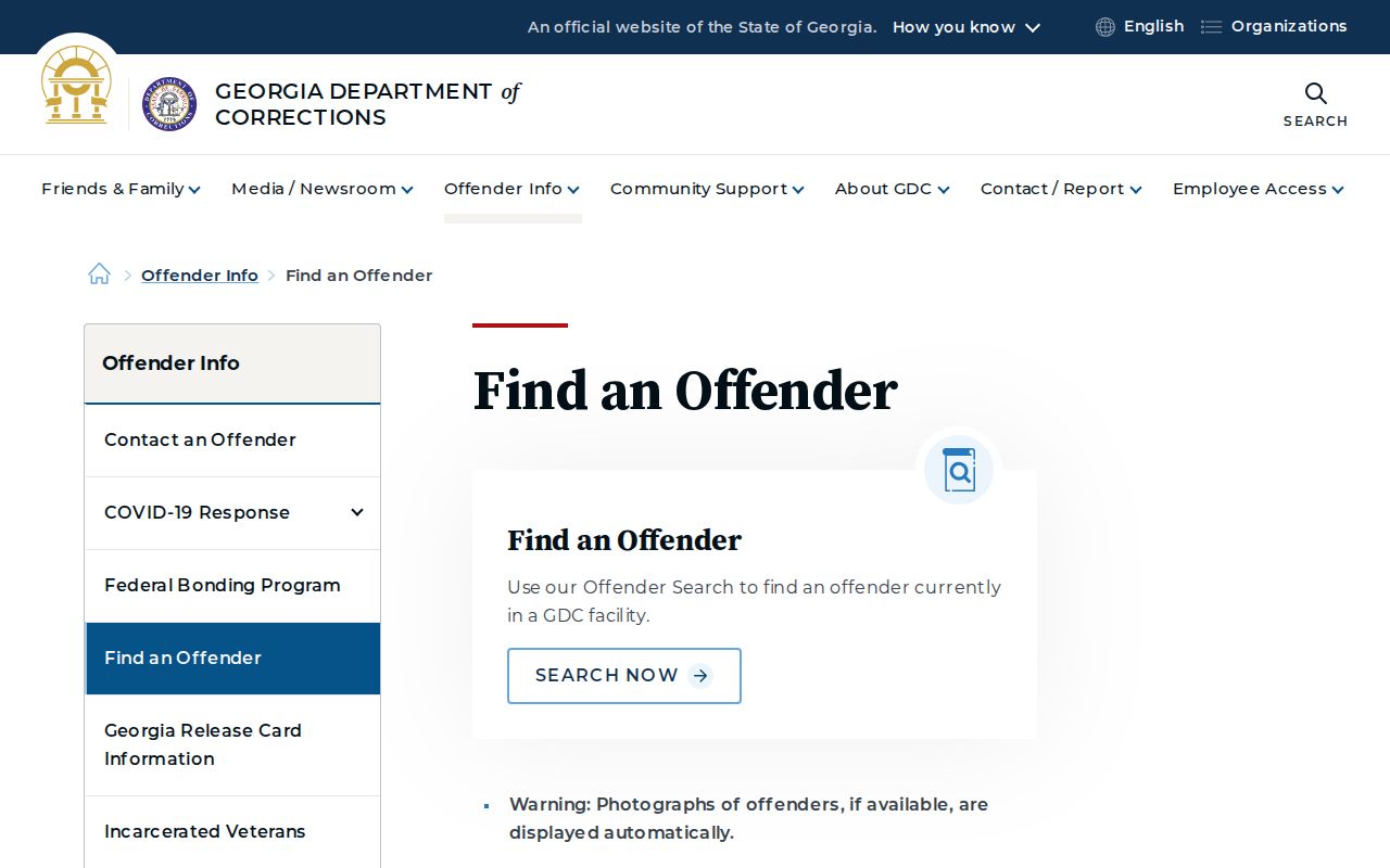 Georgia Department of Corrections Find an Offender page for Glascock state-prison cases