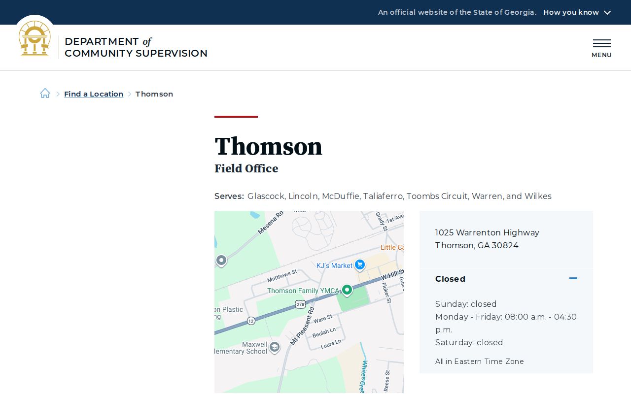 Glascock County parole and probation Thomson field office
