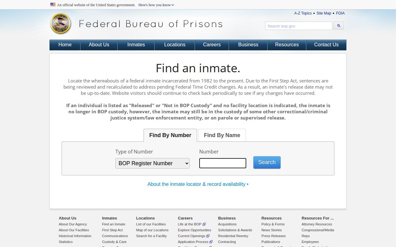Federal Bureau of Prisons inmate locator for a federal release connected to Glascock County