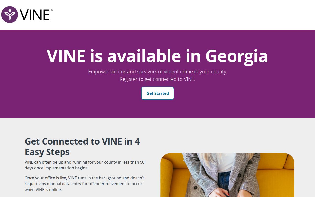 Official Georgia VINE information page for custody status and notification access